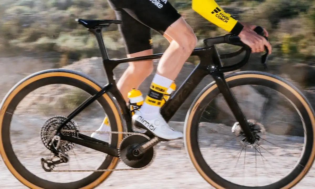 person on a gravel bike taking a race