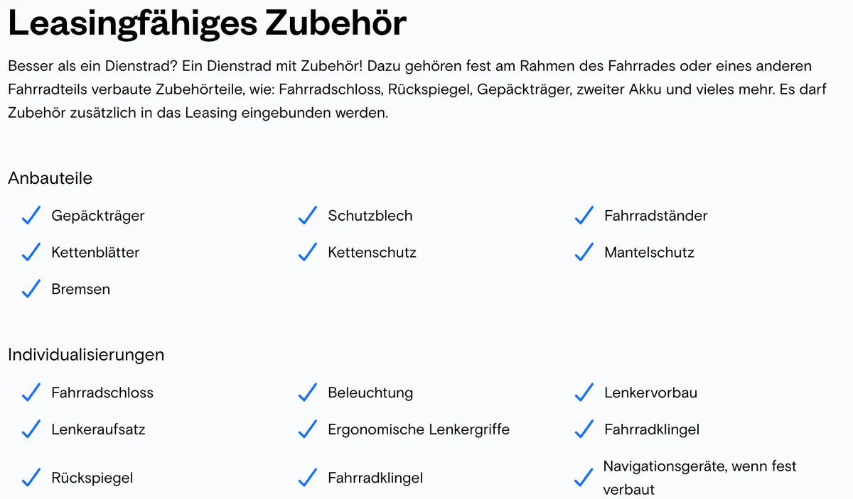 Screenshot leasingfähiges Zubehör