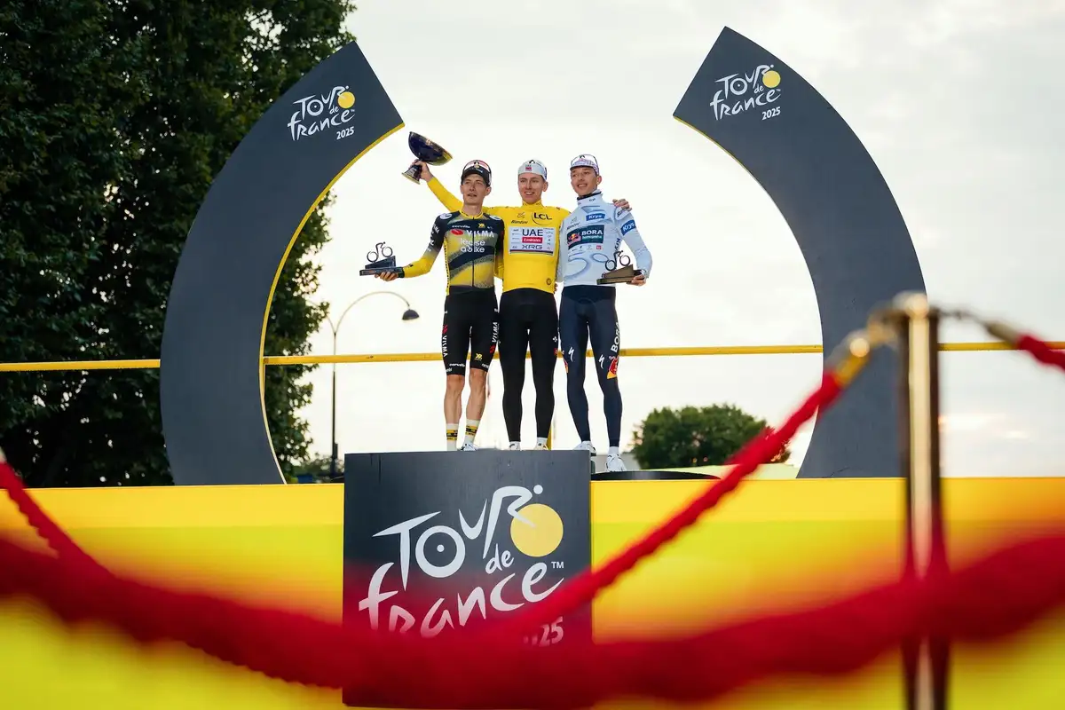 Jonas Vingegaard on the podium at the Tour de France